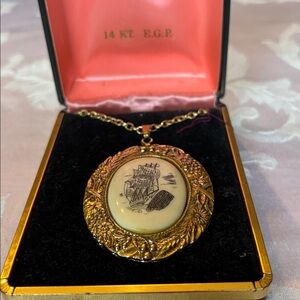 Vintage 14 KT. E.G.P. Scrimshaw Pendant